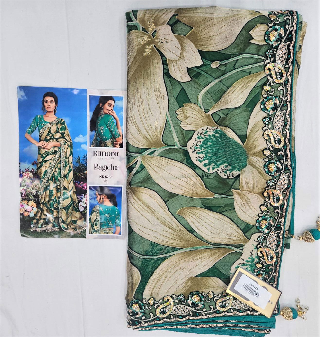 Bagicha By Kimora Brasso Designer Printed Party Wear Sarees Wholesale Shop In Surat